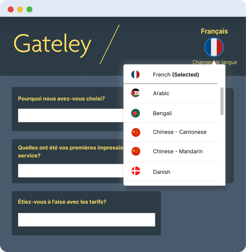 Multi-language questionnaire feature