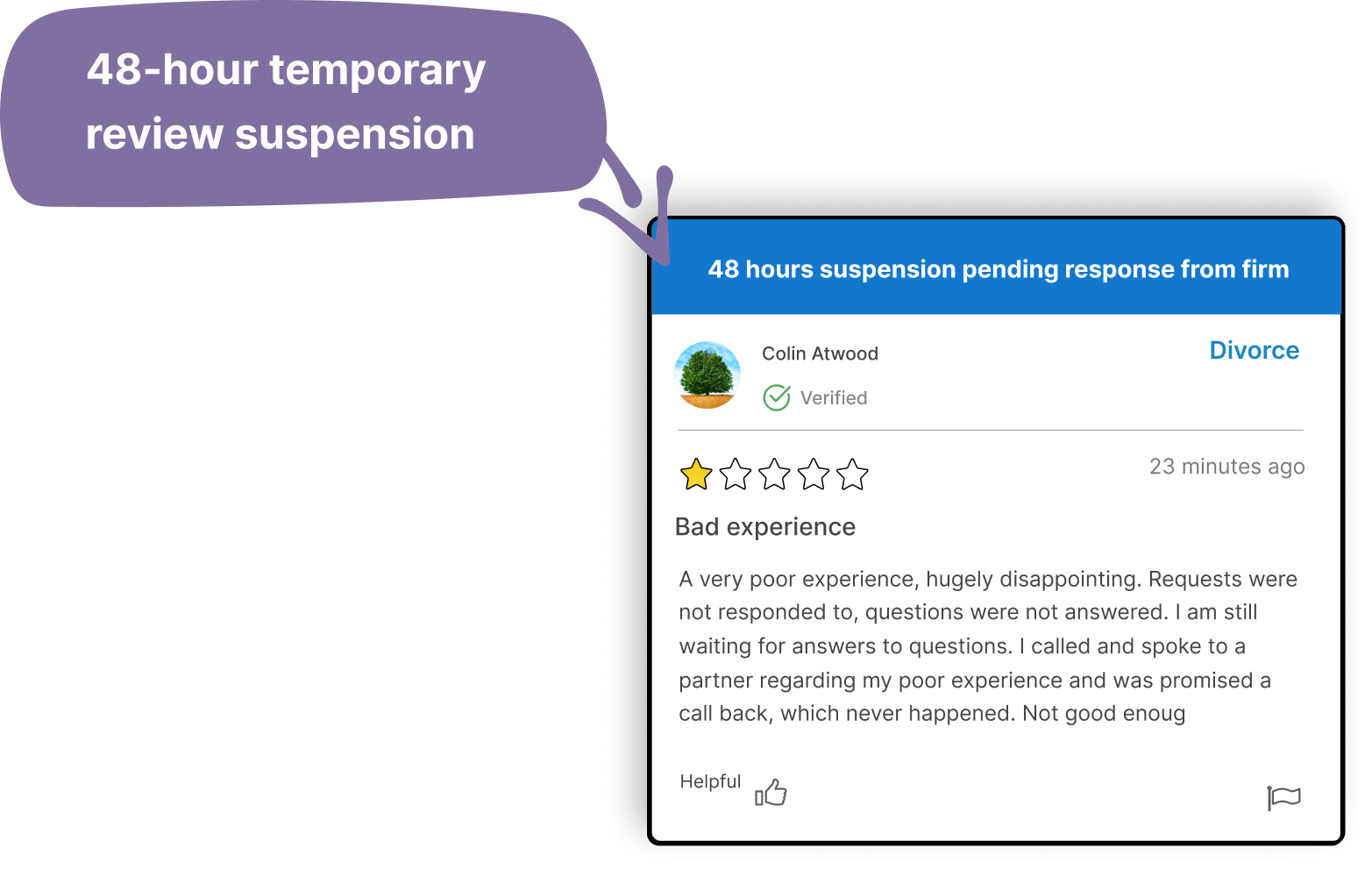 Tools to respond to negative reviews - 48-hour review suspension